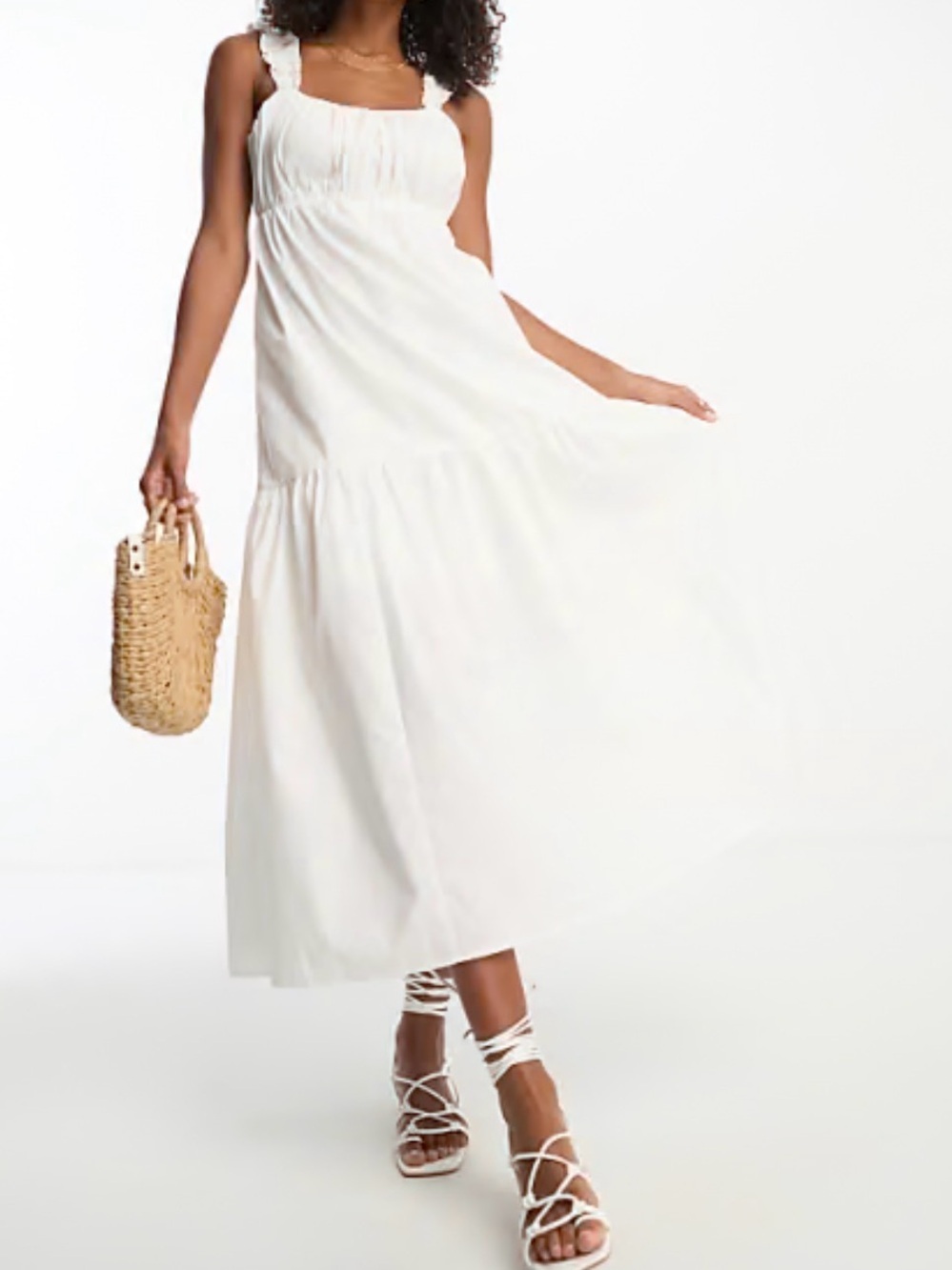 NEW Abercrombie & Fitch poplin bow back ruffle strap maxi dress MP